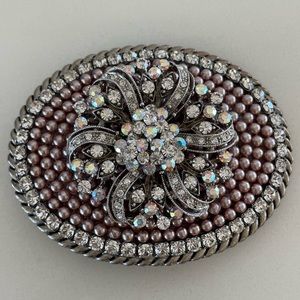 pink and silver rhinestone belt buckle